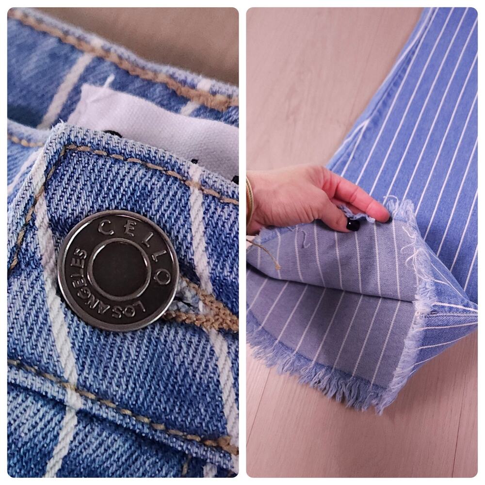 Cello High Rise Pinstripe Flare Jeans Size 00/0 Bell Bottom Raw Hem Retro Y2K - Picture 10 of 12